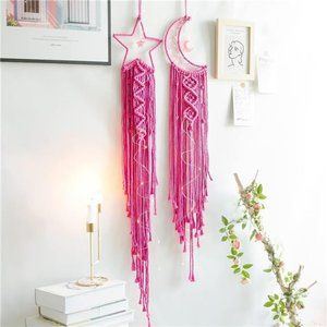 Rose red Star Moon Dream Catcher, Women Gift, Teen Girl Gift, Moon Decor,Bedroom